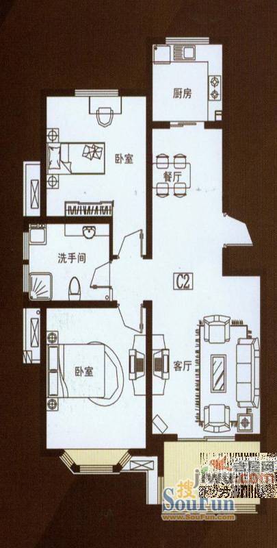 锦绣滨湖2室2厅1卫91㎡户型图