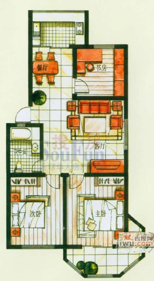 香花畦2室2厅1卫83㎡户型图