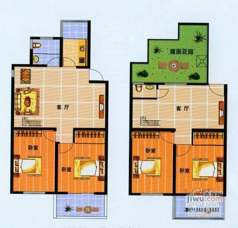 山水丽庭2室2厅1卫90㎡户型图