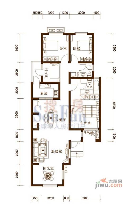 泉山森林海3室2厅2卫129.1㎡户型图