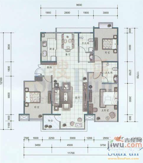 阿尔卡迪亚2室2厅1卫86㎡户型图