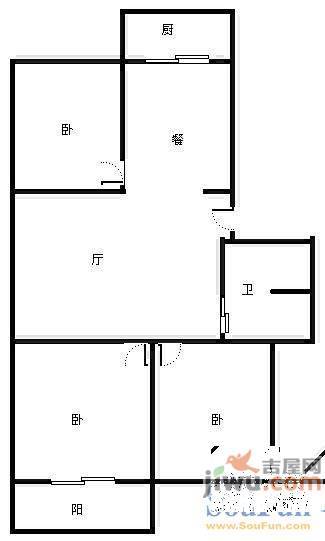 民怡园3室2厅1卫98㎡户型图