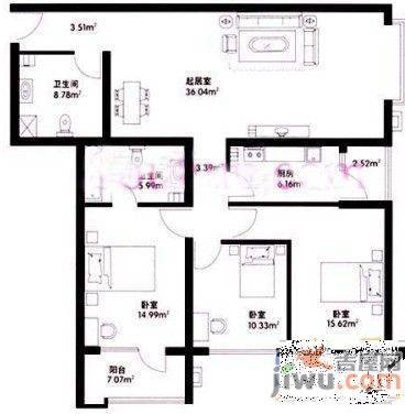 苏电公寓3室2厅1卫74㎡户型图