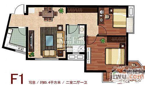 中铁人才家园2室2厅1卫85.4㎡户型图