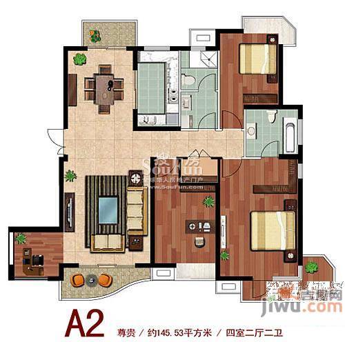 中铁人才家园4室2厅2卫145.5㎡户型图