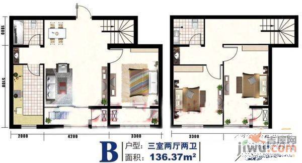 华润花园3室2厅2卫140㎡户型图