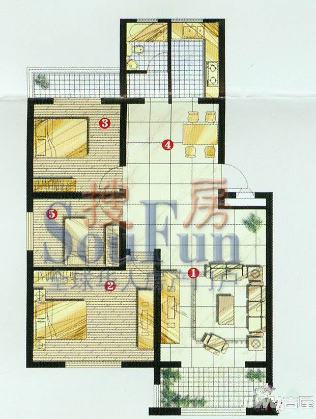 上院3室2厅1卫114㎡户型图