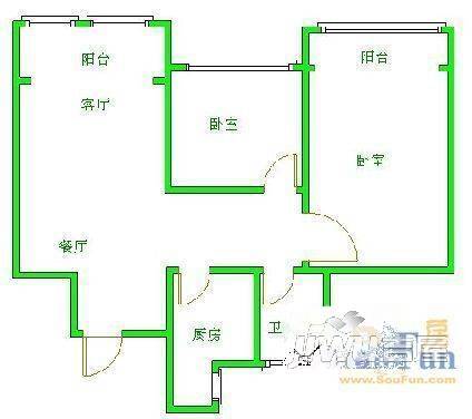 民乐园1室1厅1卫43㎡户型图