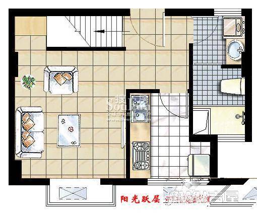 绿地启航社1室2厅1卫59㎡户型图