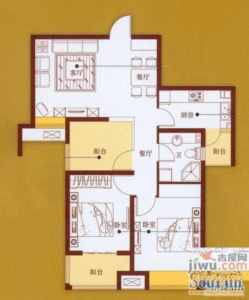 水苑长桥小区2室1厅1卫户型图