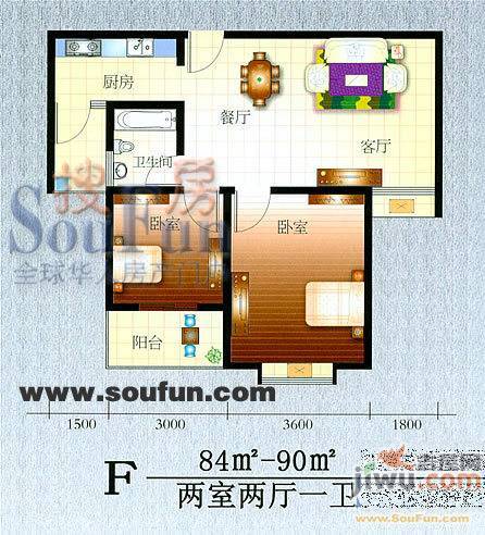 万宁华府2室2厅2卫88㎡户型图