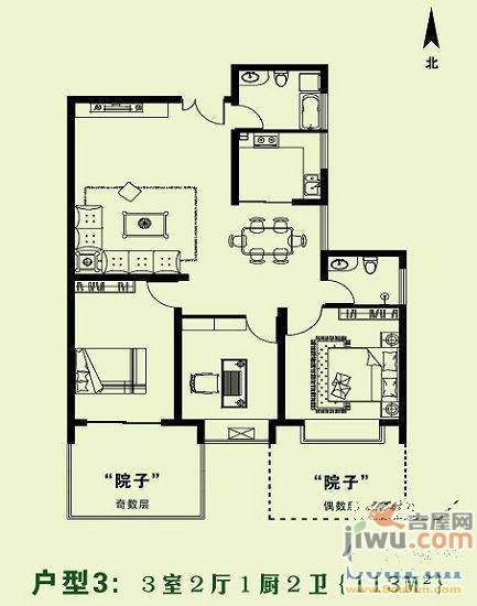 华厦水云间4室2厅2卫120㎡户型图