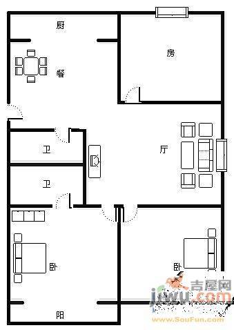 嘉惠园2室1厅1卫户型图