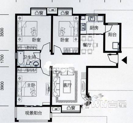 鼓北嘉苑2室1厅1卫户型图