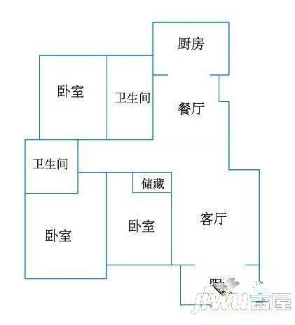 金地国际3室2厅1卫140㎡户型图