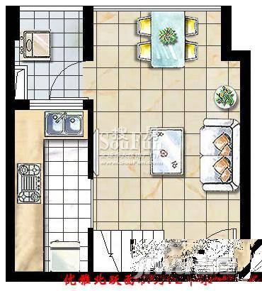 绿地启航社1室2厅1卫59㎡户型图