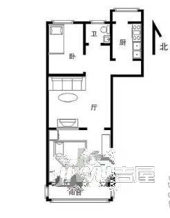 汉桥公寓2室2厅1卫户型图