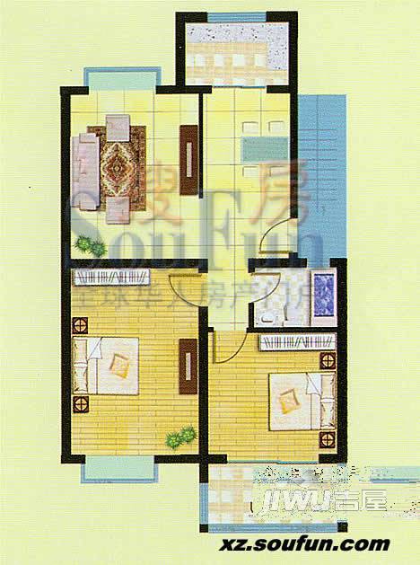祥和时代家园2室2厅1卫83.7㎡户型图