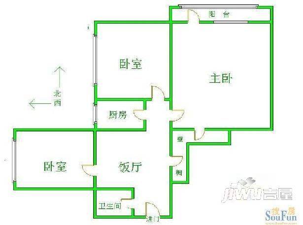 和平公寓3室1厅1卫户型图