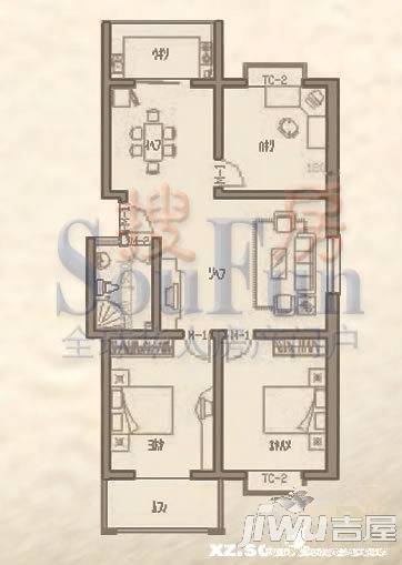 美丽樵村2室2厅1卫86㎡户型图