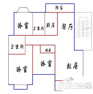 翰林花园3室2厅2卫124㎡户型图