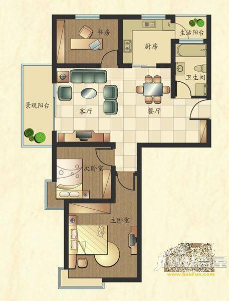 国泰山居笔记3室2厅1卫88.1㎡户型图