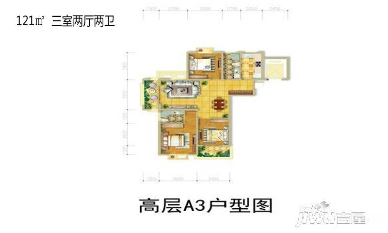 奥体清华苑3室3厅3卫121㎡户型图