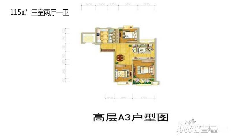 奥体清华苑3室3厅3卫121㎡户型图