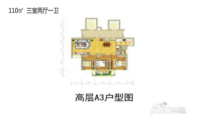 奥体清华苑3室3厅3卫121㎡户型图