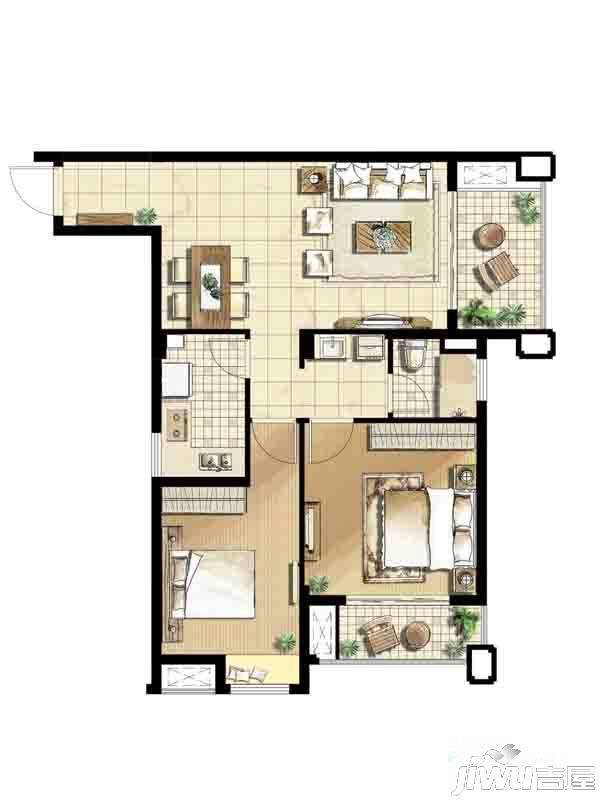 康鑫城2室2厅1卫87㎡户型图