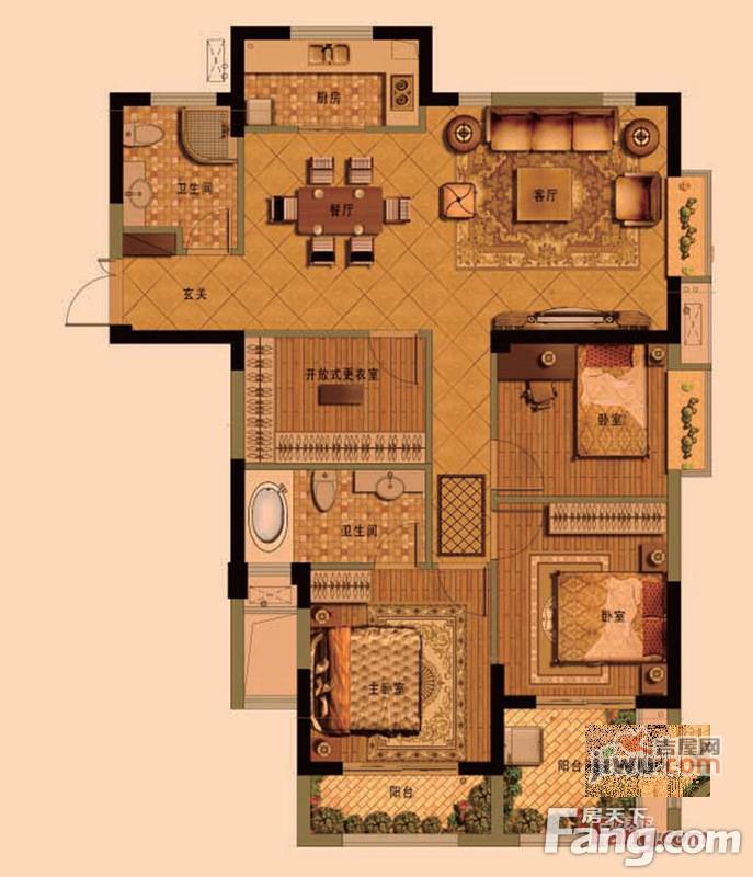 金色江山3室2厅2卫127㎡户型图