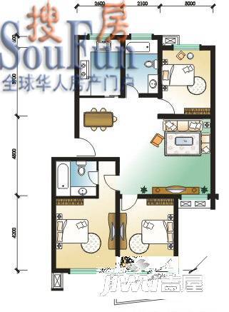 鸿溪花园5室2厅3卫208.9㎡户型图