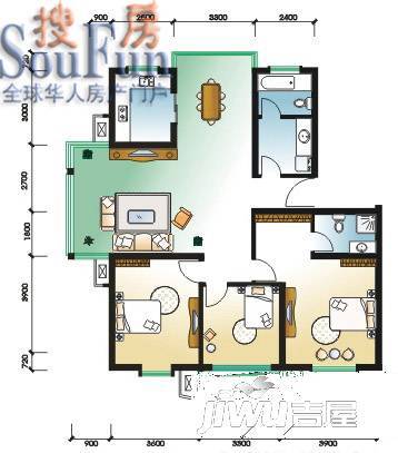 鸿溪花园5室2厅3卫208.9㎡户型图