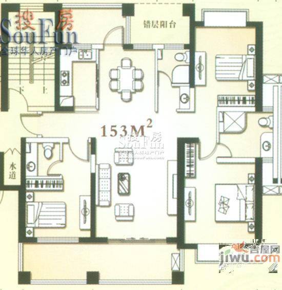 开元山庄紫庭苑3室2厅2卫153.5㎡户型图