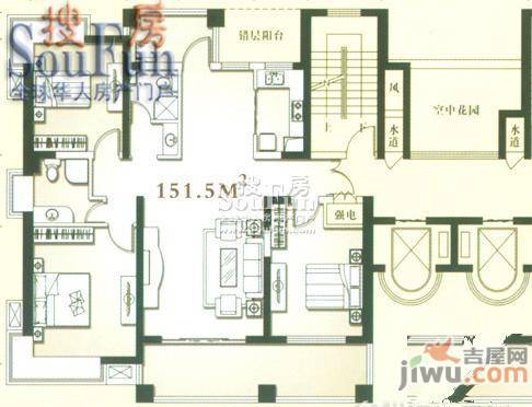 开元山庄紫庭苑3室2厅2卫153.5㎡户型图