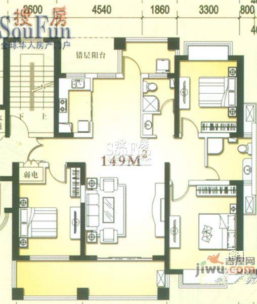 开元山庄紫庭苑3室2厅2卫153.5㎡户型图