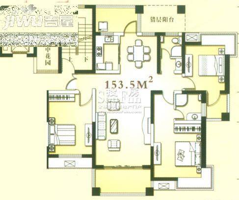 开元山庄紫庭苑3室2厅2卫153.5㎡户型图