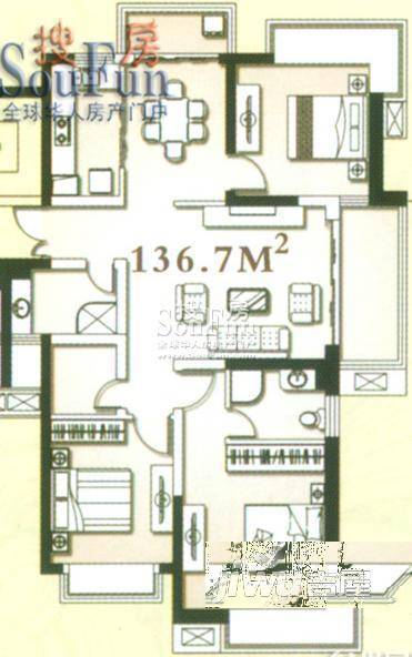 开元山庄紫庭苑3室2厅2卫153.5㎡户型图