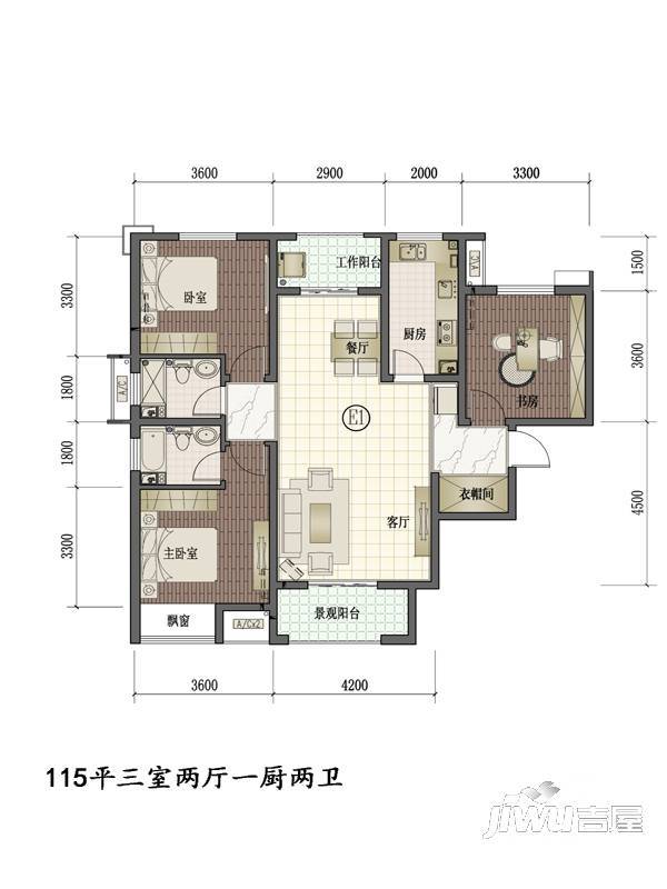 西安三迪枫丹3室2厅2卫115㎡户型图