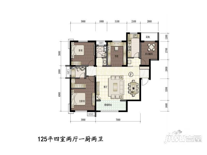 西安三迪枫丹3室2厅2卫115㎡户型图