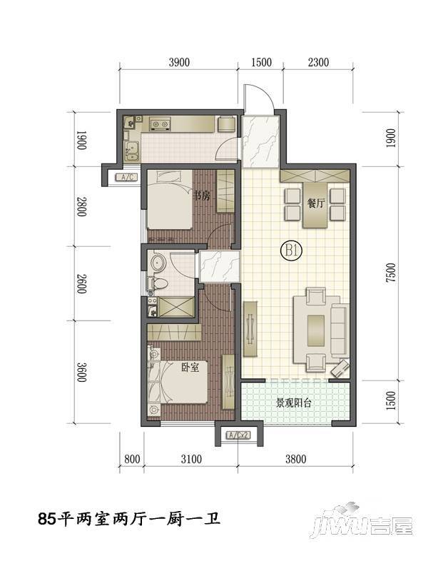 西安三迪枫丹3室2厅2卫115㎡户型图