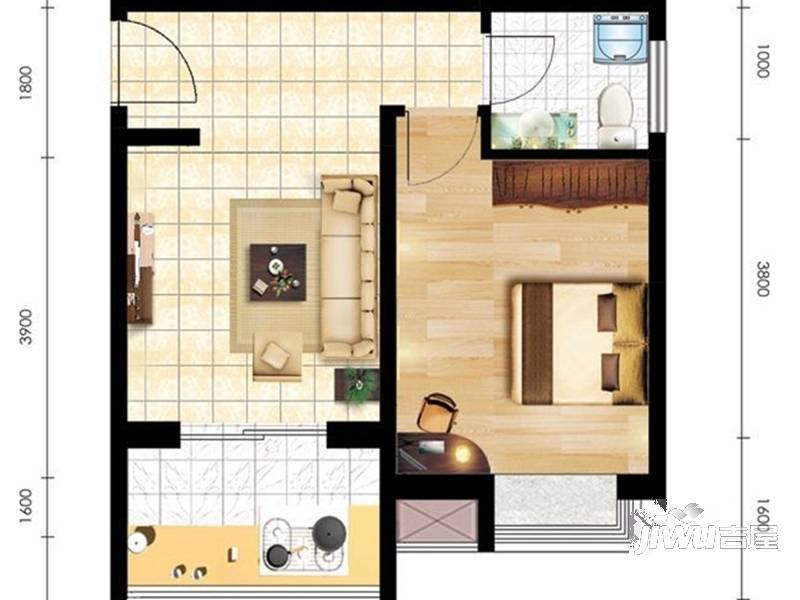 鑫源国际1室1厅1卫51.3㎡户型图