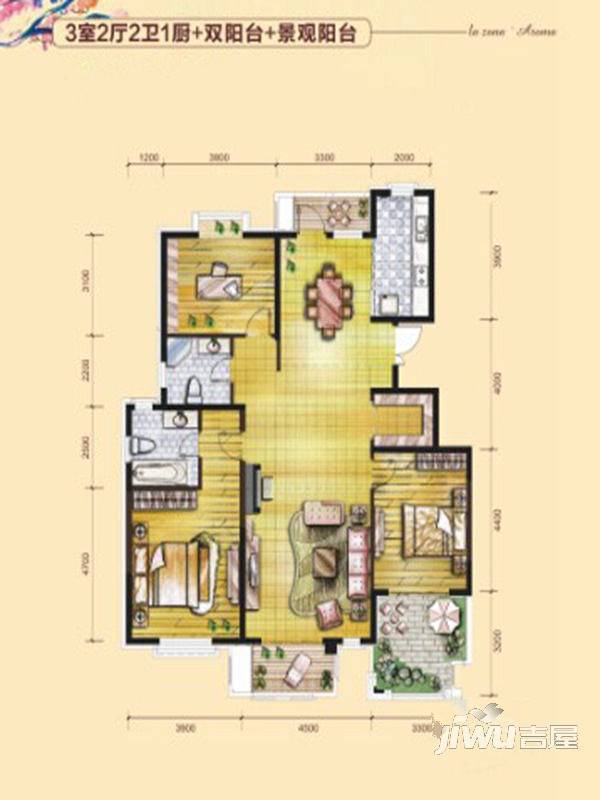 首创漫香郡公寓3室2厅2卫150㎡户型图