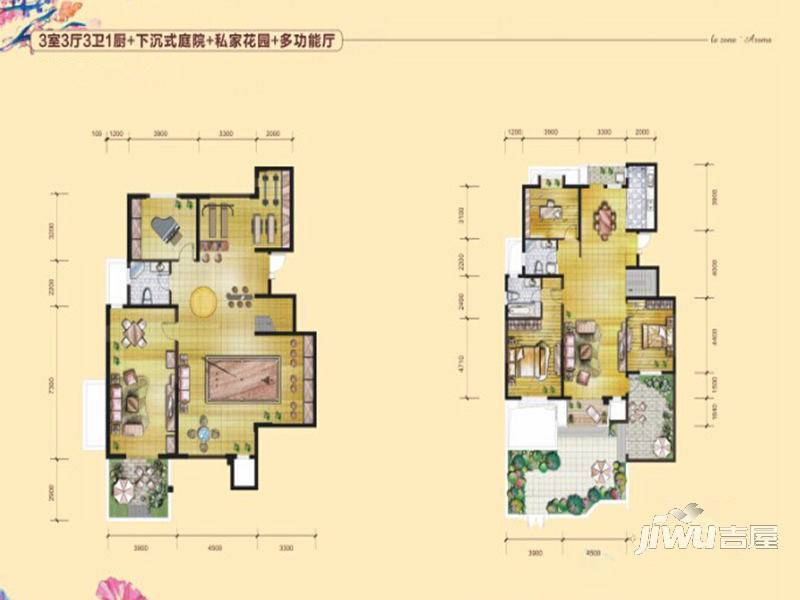 首创漫香郡公寓3室2厅2卫150㎡户型图