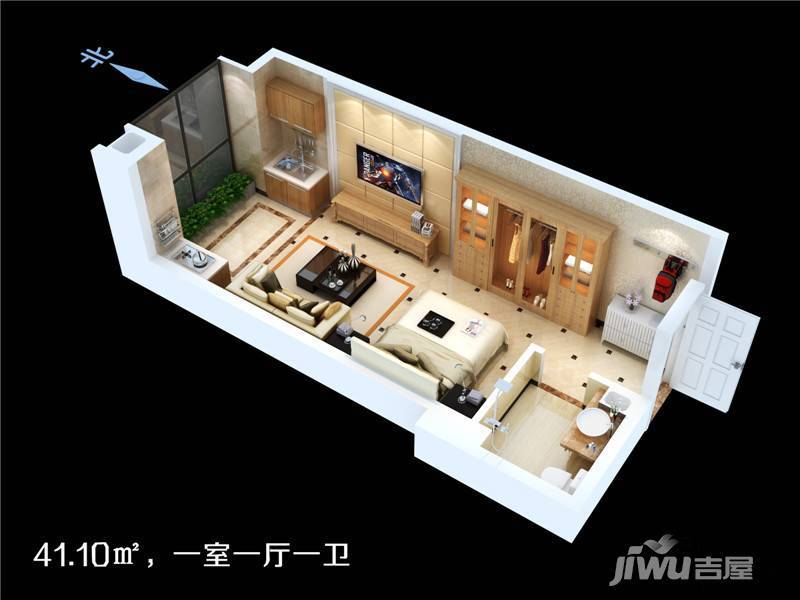 时丰中央公园原山1室1厅1卫41.1㎡户型图