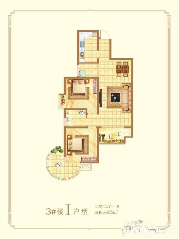 锦园曲江龙邸2室2厅1卫95㎡户型图