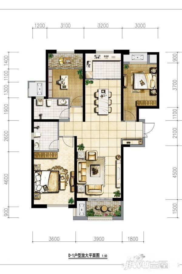 保利·拉菲公馆3室2厅2卫134㎡户型图