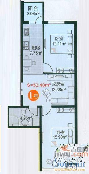 新大发国际广场2室1厅1卫65.2㎡户型图