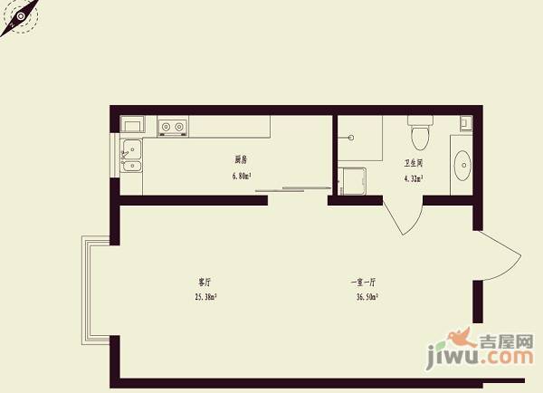 金鼎栢悦1室1厅1卫36.5㎡户型图