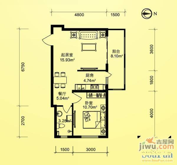 海富金棕榈1室1厅1卫39.7㎡户型图